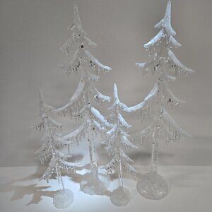 Snowy Acrylic Christmas Trees – Set of 4 | Holiday Decor